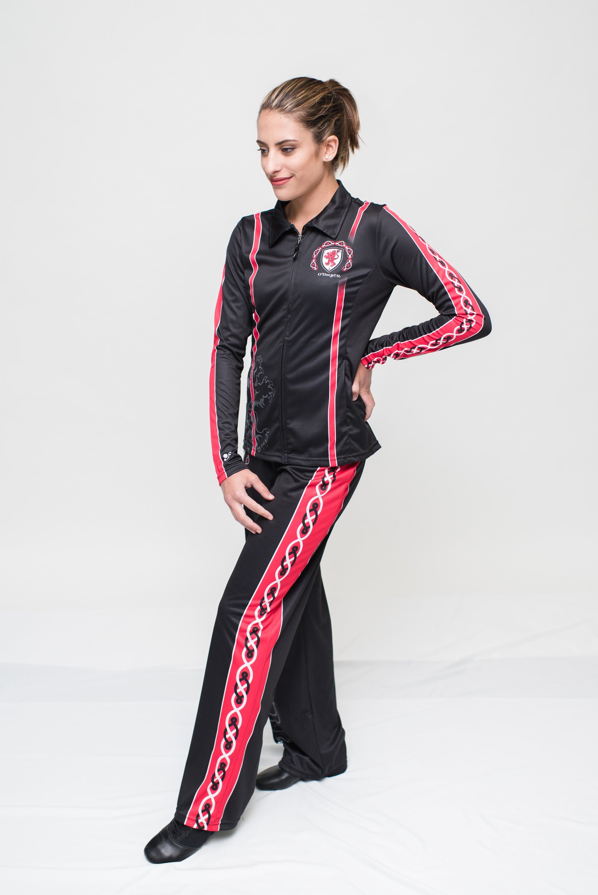 CF apparel has answered the call with Custom Guard and Drumline marching apparel -Red,Black,White-strong leg graphics to enhance movement